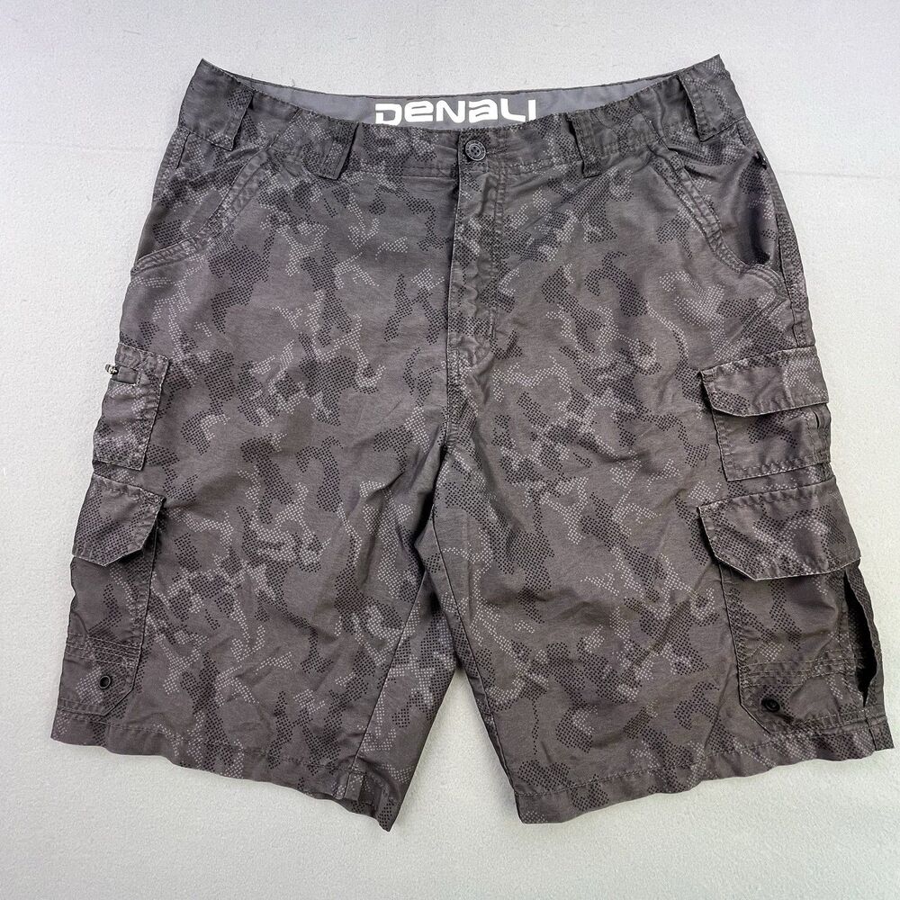Denali Camo Cargo Shorts Men’s 34 (Fits 36) Gray Lightweight Performance Hiking